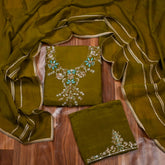 Organza Green Unstitched Suit